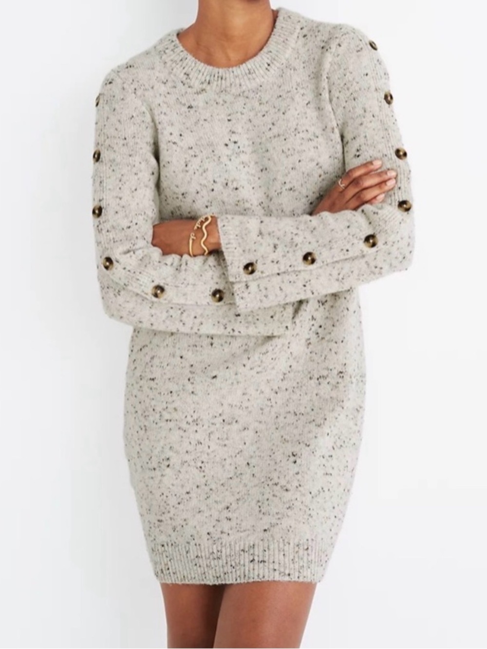 Madewell donegal button sleeve sweater dress in Speckled Oatmeal size small
